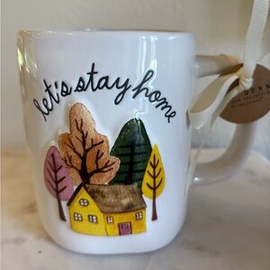 Rae Dunn White Mug with Colorful Tree and House Design
